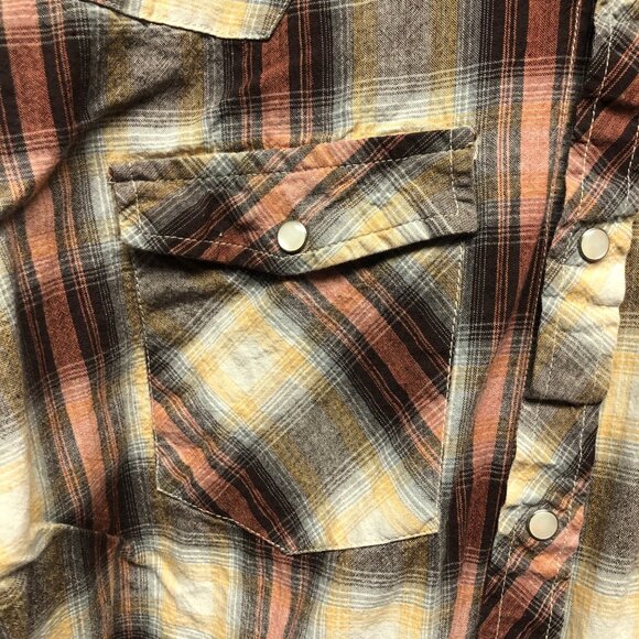 Western Trails Brown Plaid Shirt Mens Size XL Pearl Snaps Cotton Long Sleeve - Picture 3 of 7